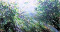 Sun Shower 04, 45 x 85 x 3 inches, acrylics on canvas, sturdy custom built stretcher frame, gallery wrapped, sides painted, framed