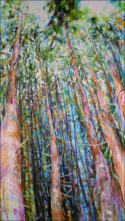 Dancing With Trees, the exhibition signature piece, 85 x 45 x 3 inches acrylics on canvas, gallery wrapped sides painted, narrow frame