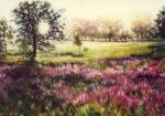 Loosestrife and Oak tree near Fallowfield, Ontario, Canada, 41 x 58 x 2 acrylics on canvas, narrow frame