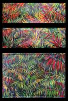 Autumn Sumac Bushes Chair fabric, acrylics on canvas: Upper back, front, seat..seat is painted underneath as well, but not as much detail