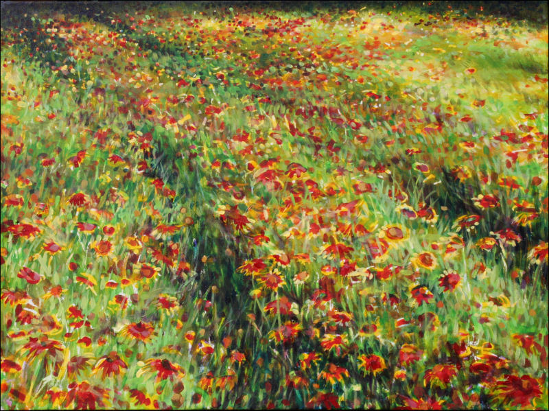 Firewheels, 18 x 24 inches acrylics on canvas, gallery wrapped sides painted, narrow frame Firewheels, 18 x 24 inches acrylics on canvas, gallery wrapped sides painted, narrow frame