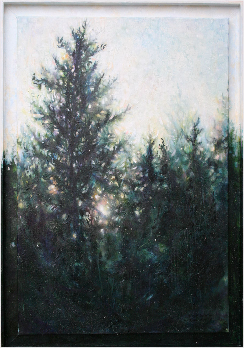 First Snow, 40 x 27 x 1 inches acrylics, crackle glaze on canvas, gallery wrapped, box frame First Snow, 40 x 27 x 1 inches acrylics, crackle glaze on canvas, gallery wrapped, box frame