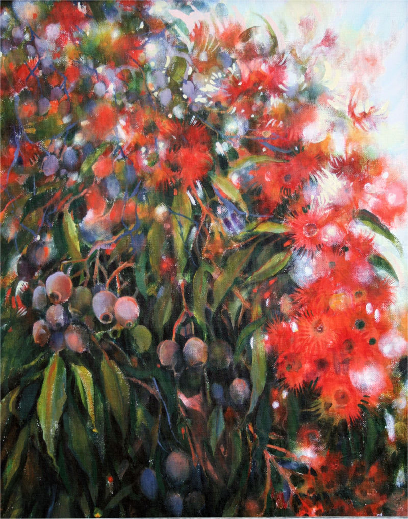 Flowering Eucalypt 16 x 20 inches acrylics on canvas, framed Flowering Eucalypt 16 x 20 inches acrylics on canvas, framed