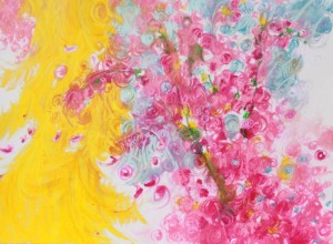 Plum Blossom Mania, Original size 18H x 24 inches Oil Pastels on 80lb