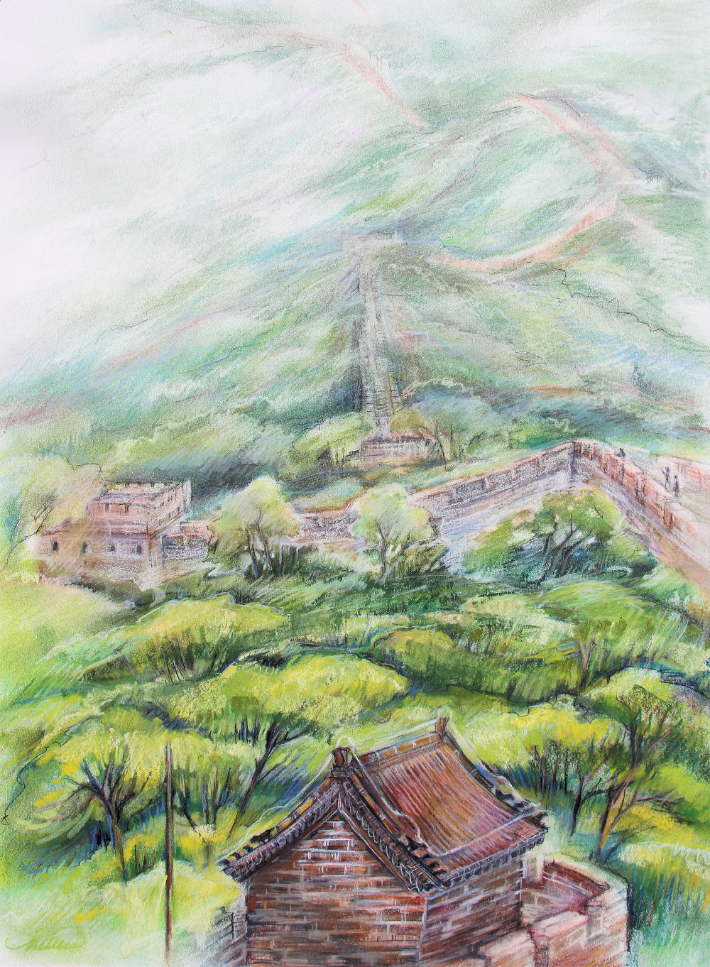 Mutianyu Great Wall, China, 18H x 24W inches soft pastels on paper Mutianyu Great Wall, China, 18H x 24W inches soft pastels on paper